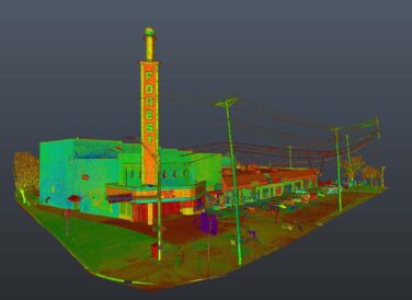 Forest Theater BIM lidar scan of theater exterior